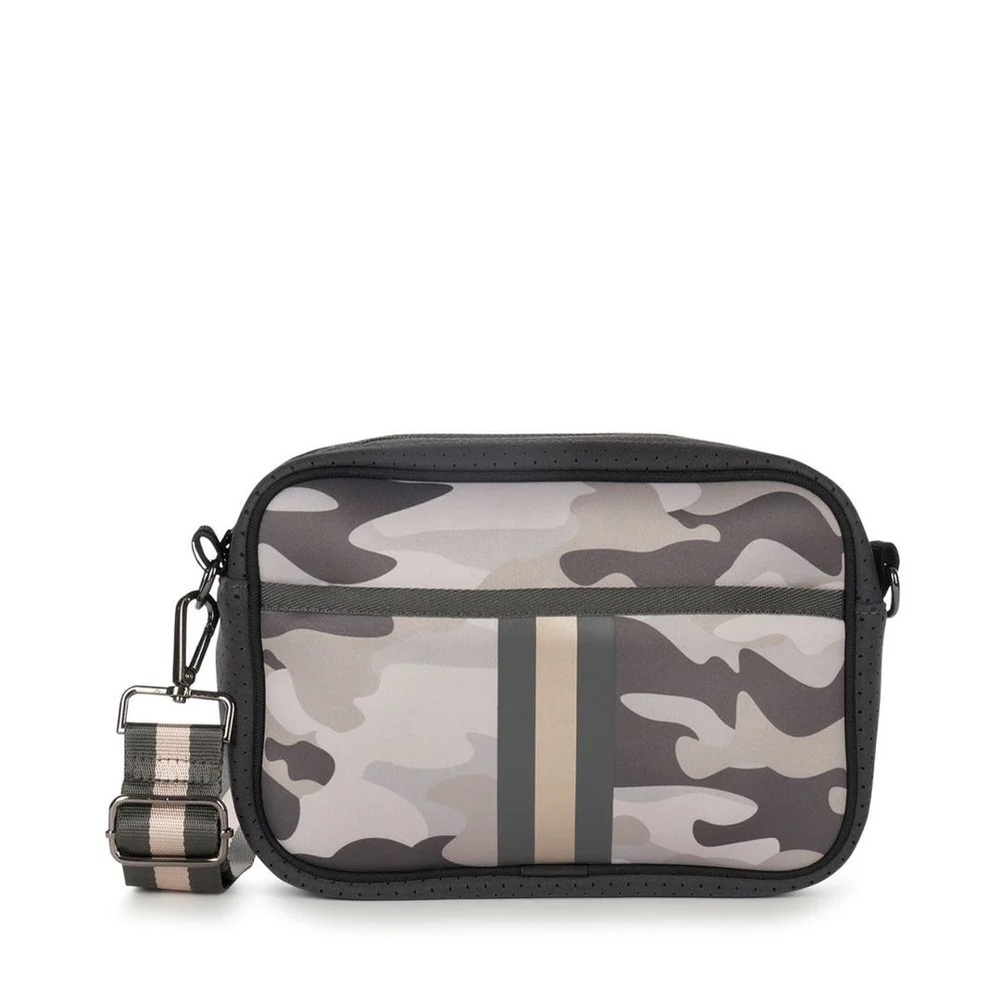 Haute Shore Drew Safari Neoprene Camo Crossbody Bag Rose Gold Stripe NWT